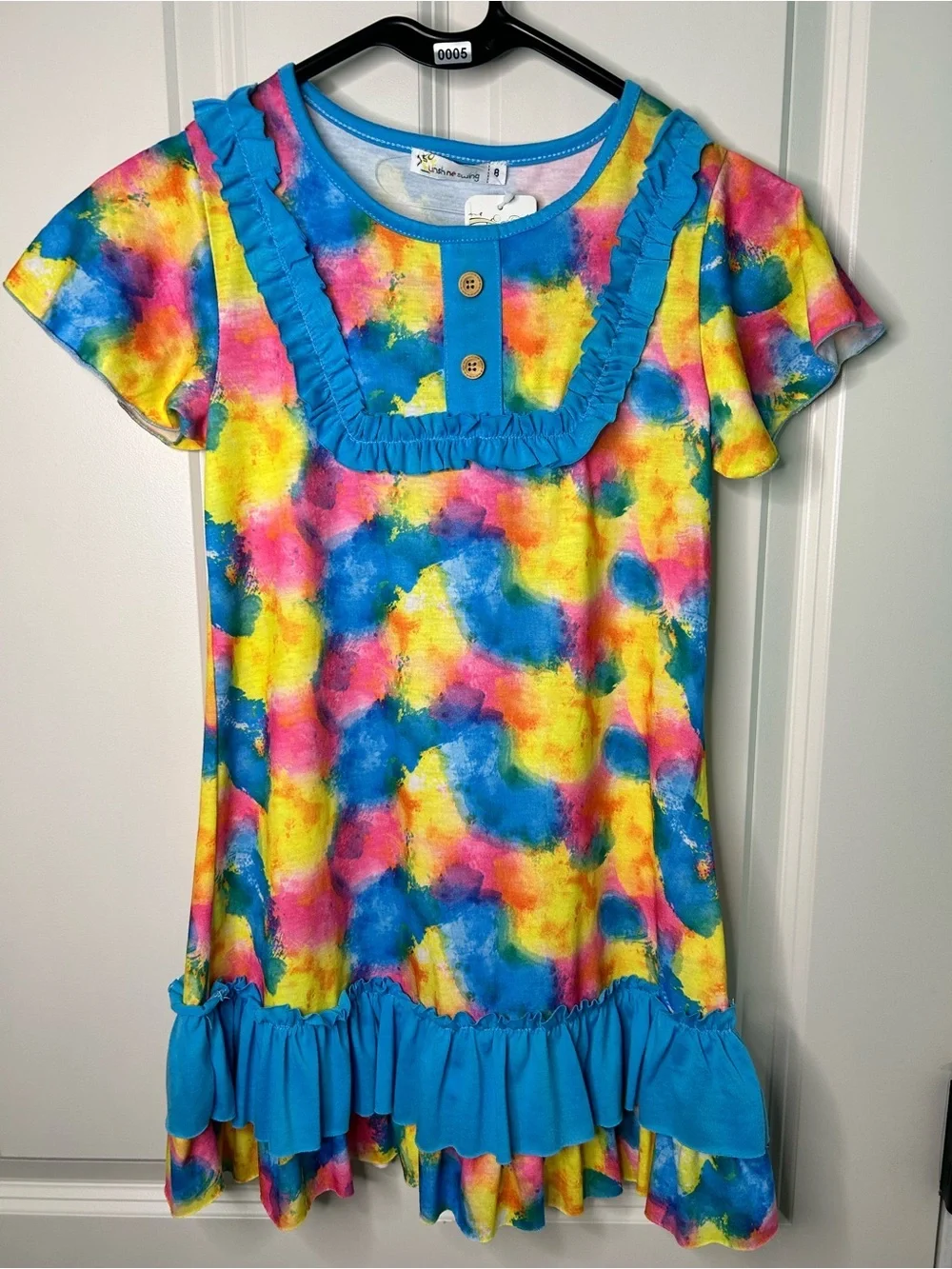 Sunshine Swing Girls Tie Dye Watercolor Ruffle Swing Dress Size 8